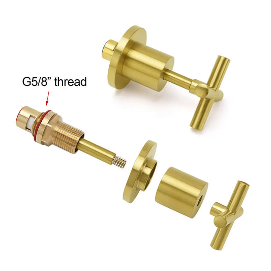 Brushed Gold Shower 1/4 Turn Twin Taps Basin Bath Spout Hot Cold Water Mixer Set - Image 4