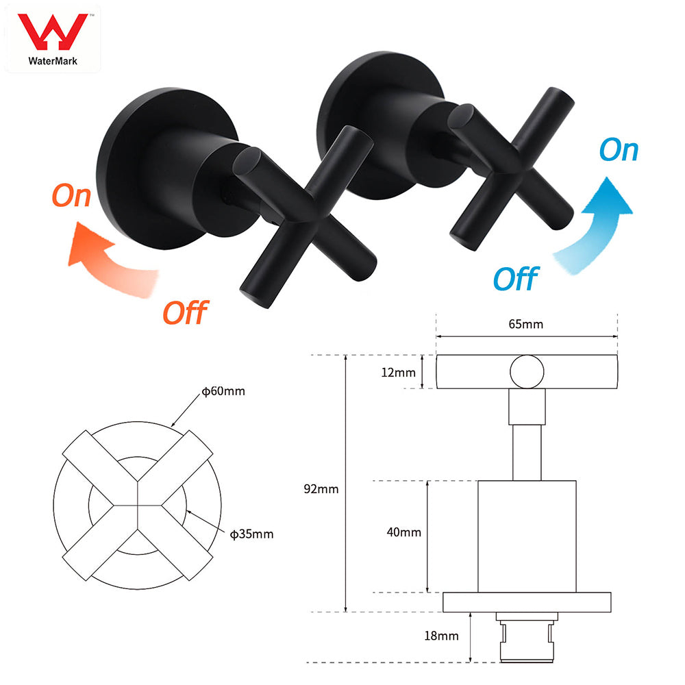 Matt Black 1/4 Turn Twin Taps Hot Cold Water Control Mixer For Bath Spout Shower - Image 2