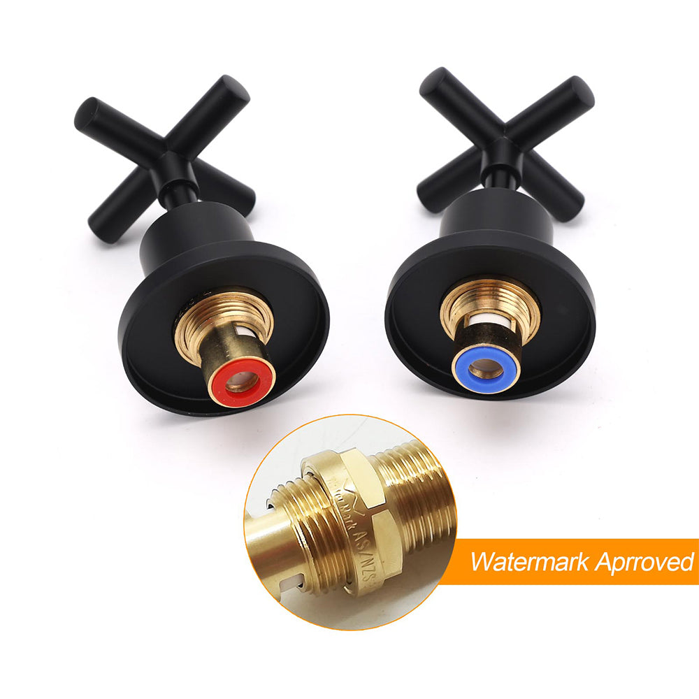 Matt Black 1/4 Turn Twin Taps Hot Cold Water Control Mixer For Bath Spout Shower - Image 3