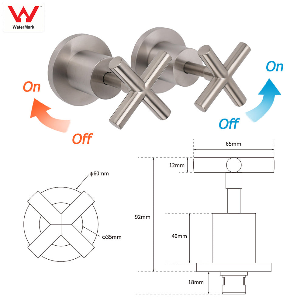 Brushed Nickel 1/4 Turn Twin Shower Taps Set Hot Cold Water Control Vanity Mixer - Image 2