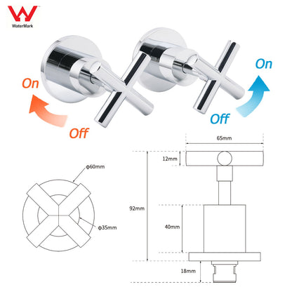 Mirror Chrome 1/4 Turn Twin Taps Hot Cold Water Control Mixer For Bath Spout Set - Image 2