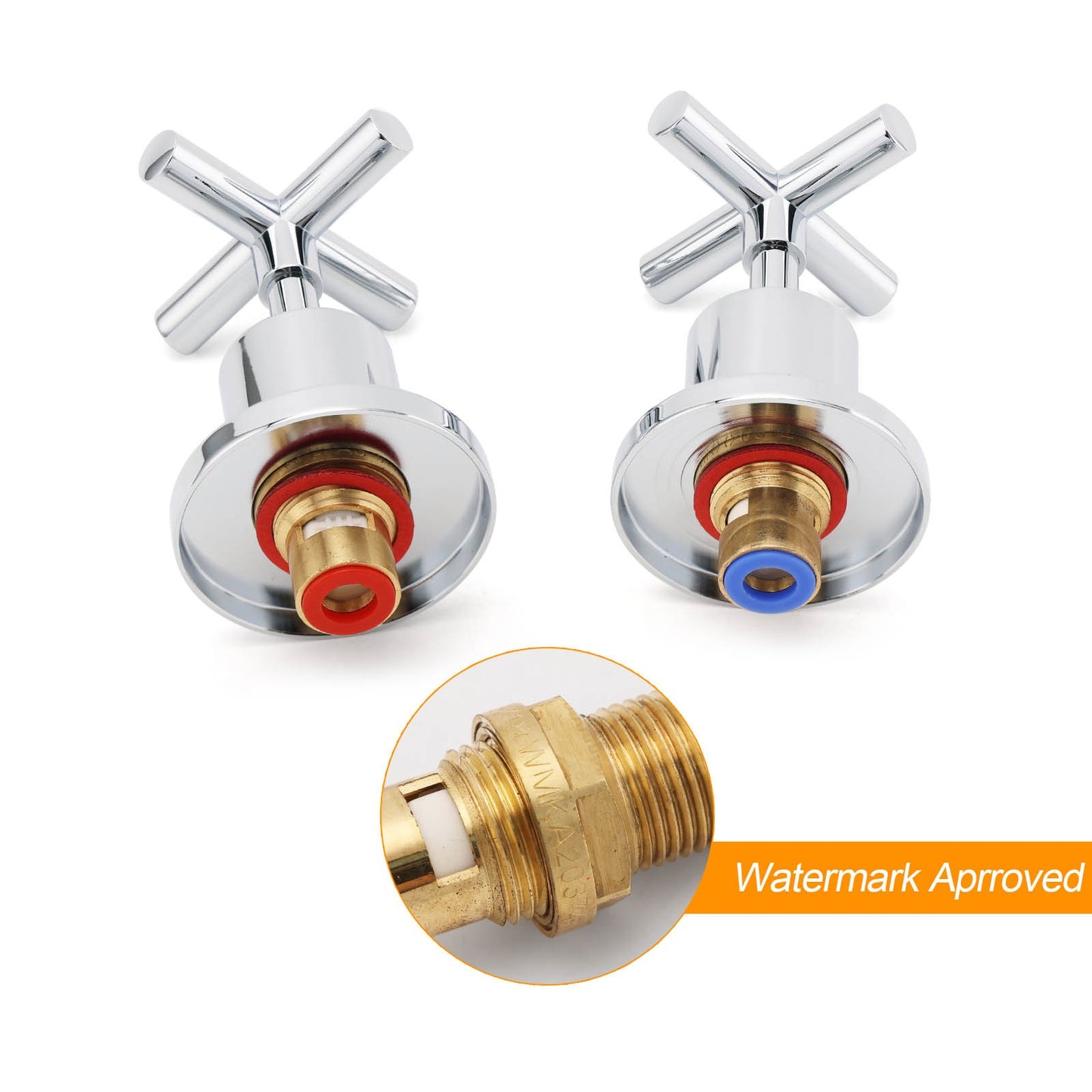 Mirror Chrome 1/4 Turn Twin Taps Hot Cold Water Control Mixer For Bath Spout Set - Image 3