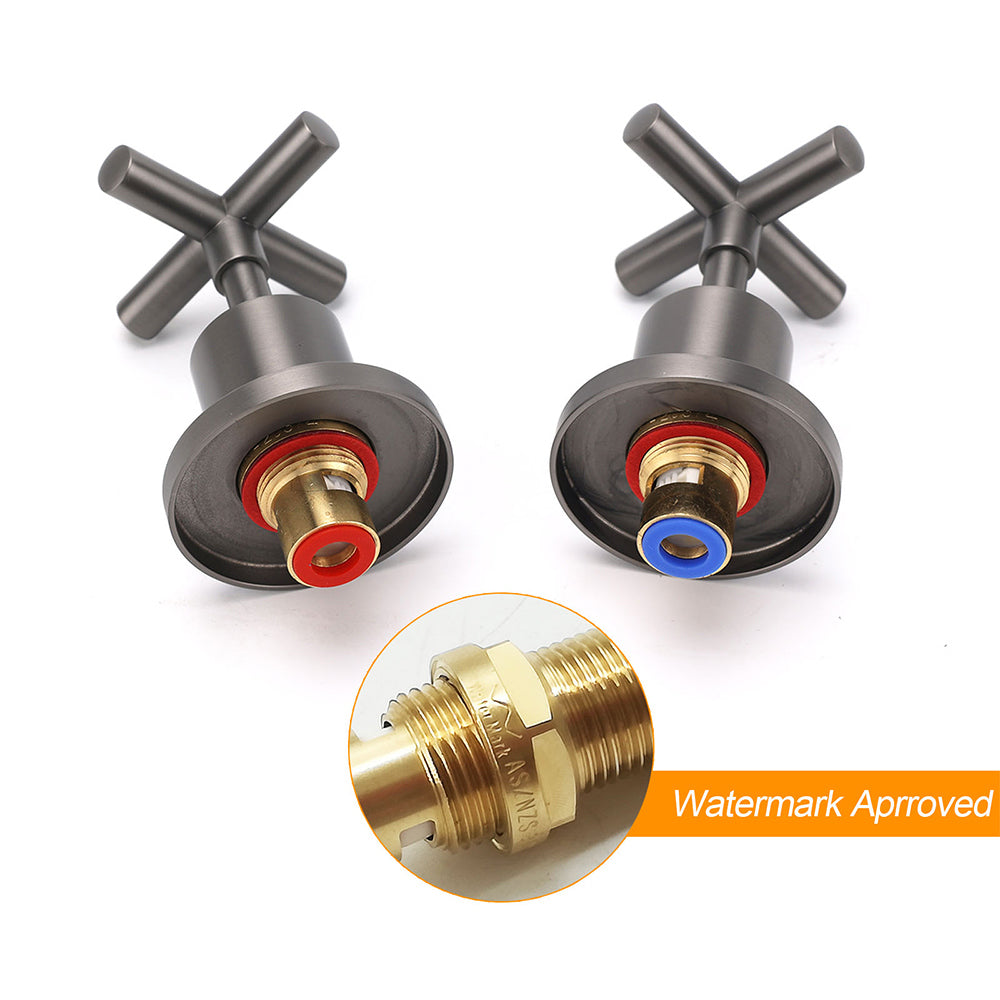 Gun Metal Shower 1/4 Turn Twin Taps Pair Bath Spout Hot Cold Water Mixer Valve - Image 4