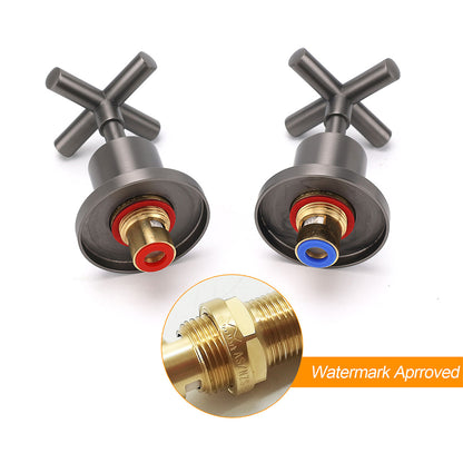Gun Metal Shower 1/4 Turn Twin Taps Pair Bath Spout Hot Cold Water Mixer Valve - Image 4