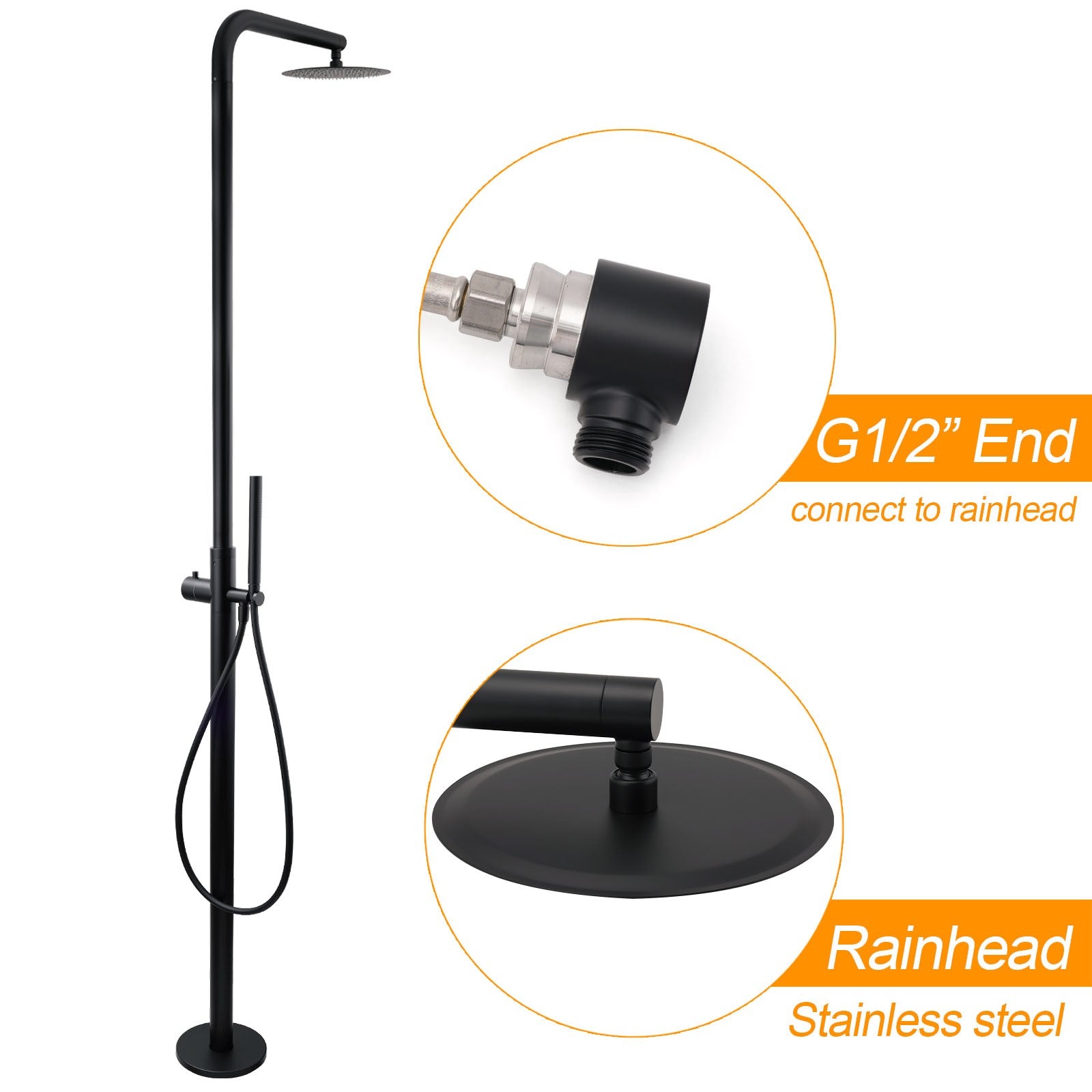 WELS Matte Black 316SUS Dual Shower Set Outdoor Bath System Rainfall 10" Head - Image 2