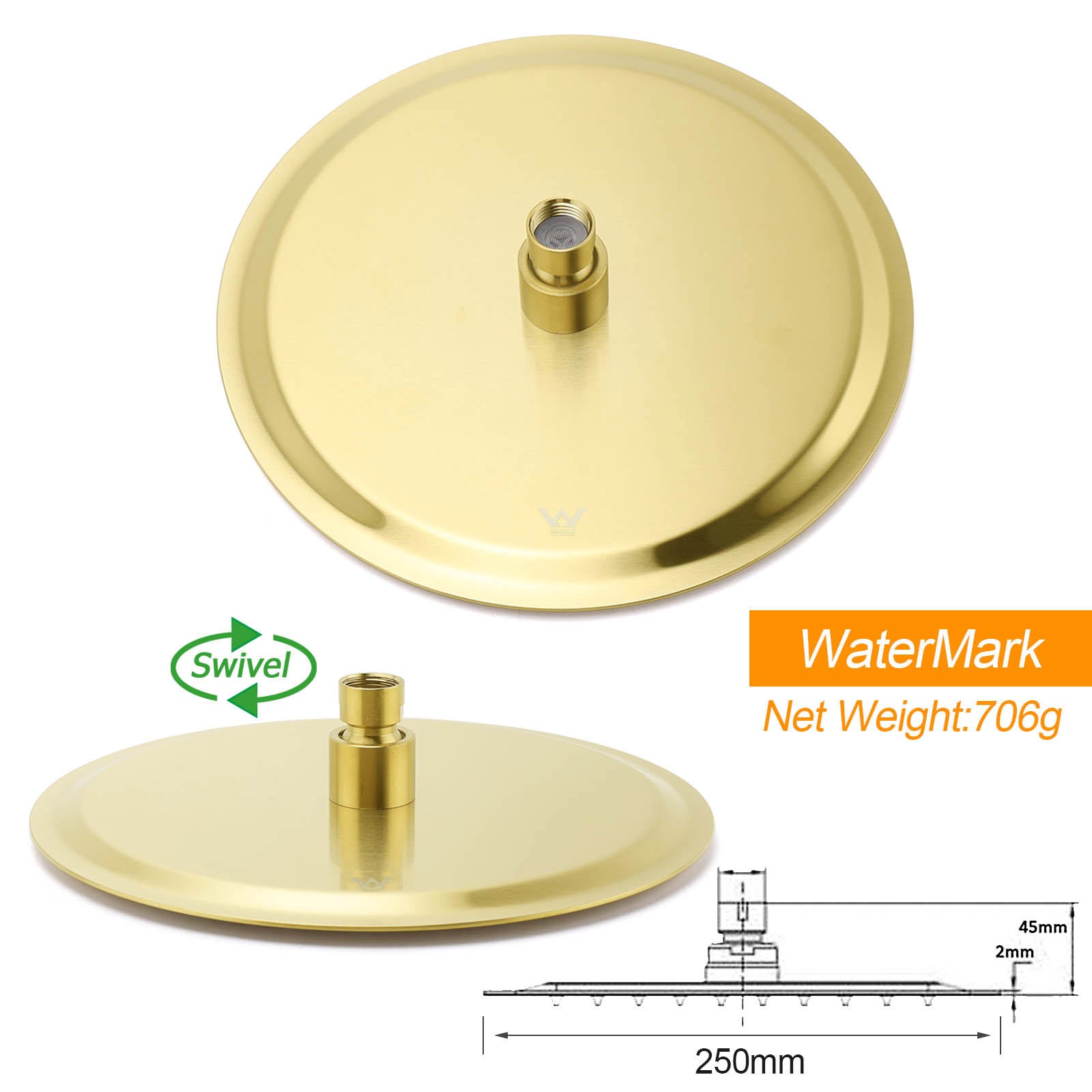 WELS Brushed Gold Twin Shower Handset Combo Set Outdoor Washing 10" Head 316 SUS - Image 8