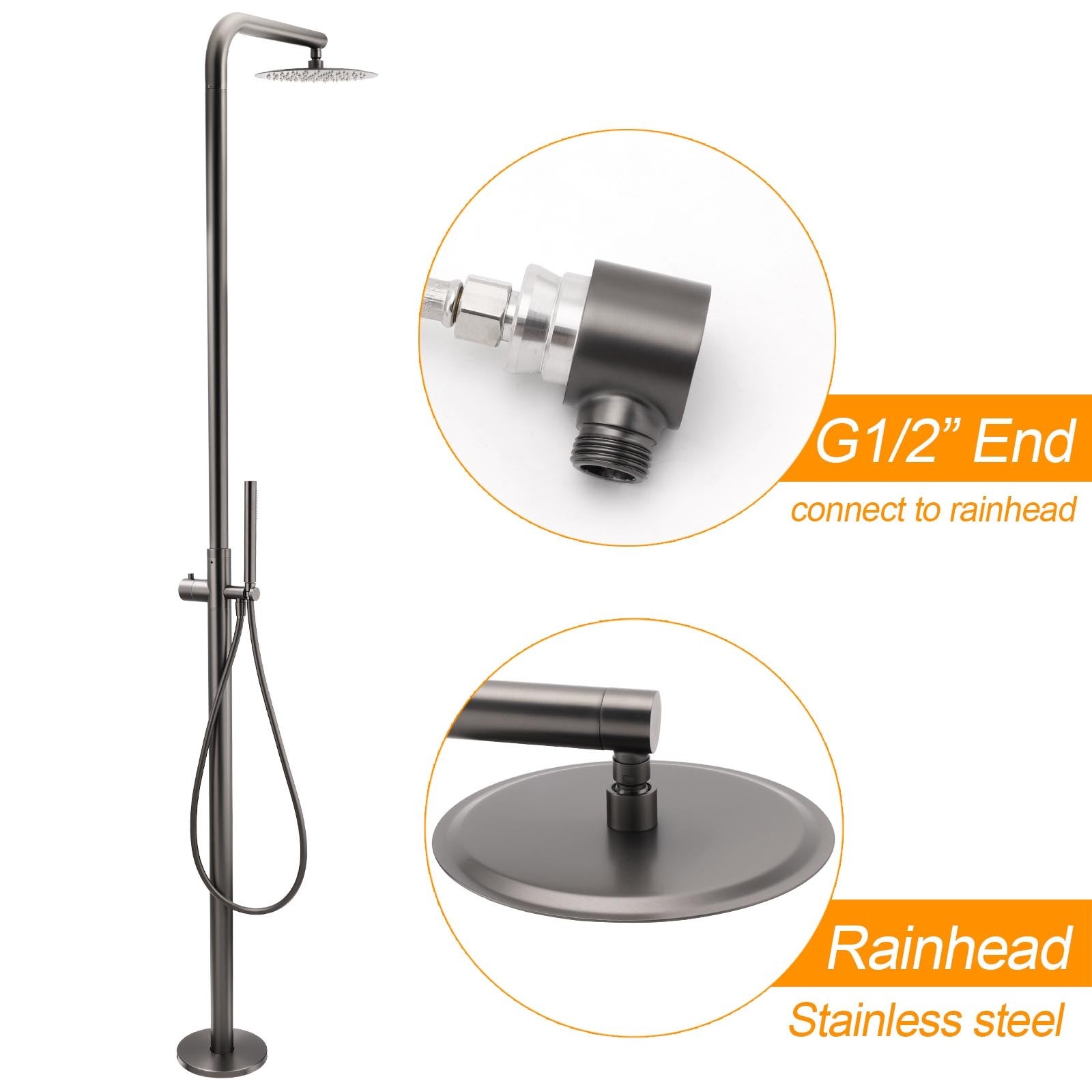 316 SUS WELS Gun Metal Twin Shower Handset Combo Outdoor Bath Rainfall 10" Head - Image 2