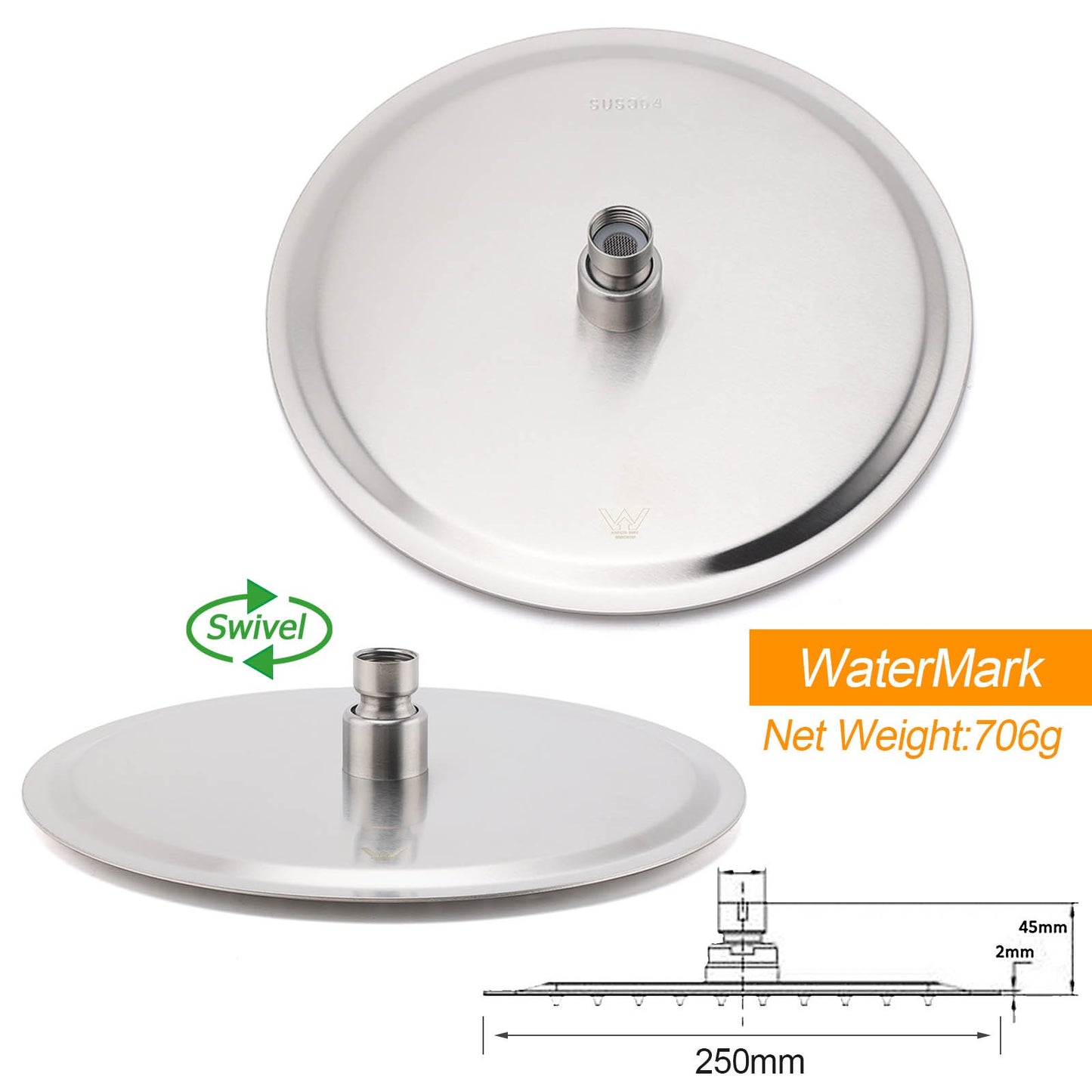 Watermark Brushed Nickel Dual Shower Handset Combo Outdoor Round 10" Head 316SUS - Image 8