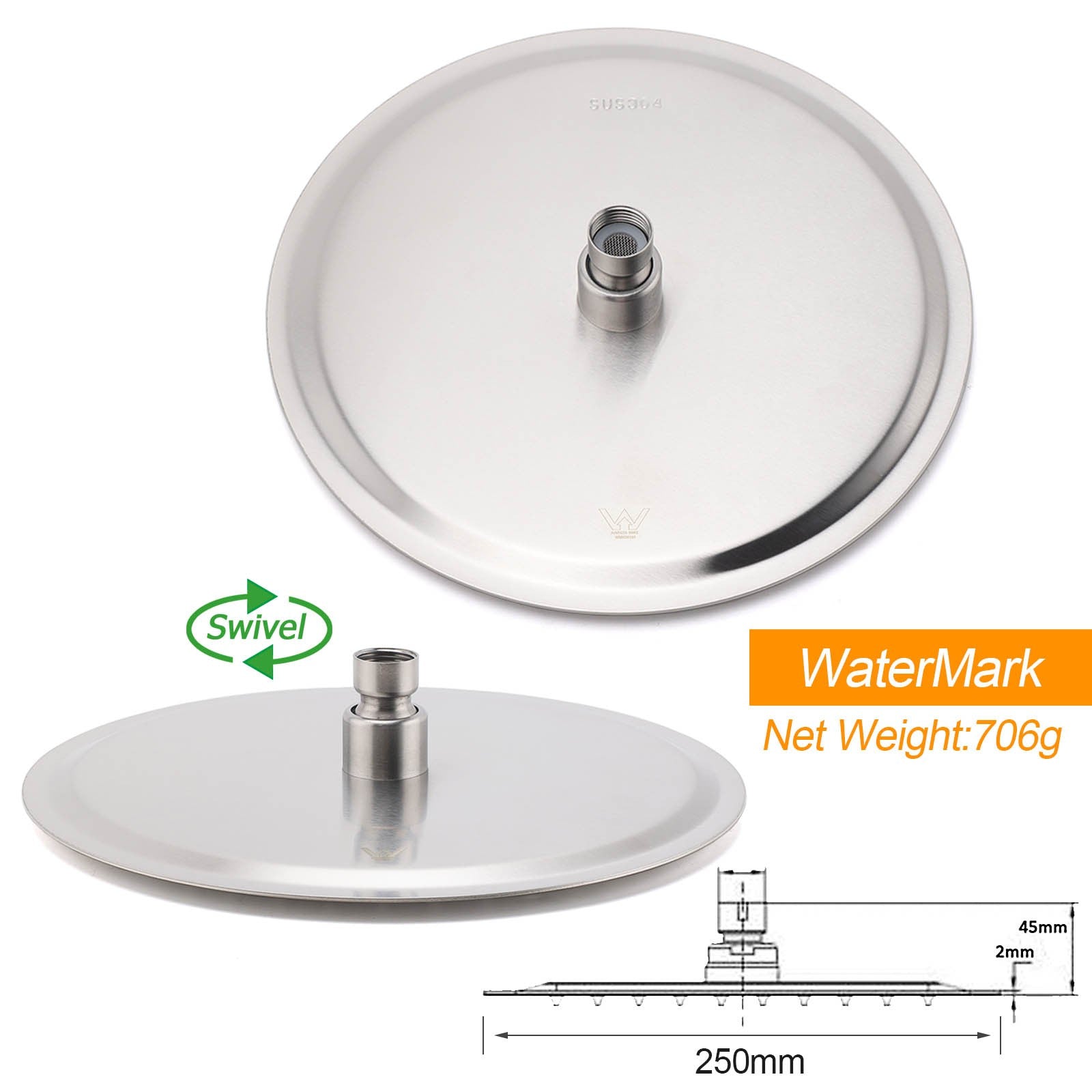 Watermark Brushed Nickel Dual Shower Handset Combo Outdoor Round 10" Head 316SUS - Image 8
