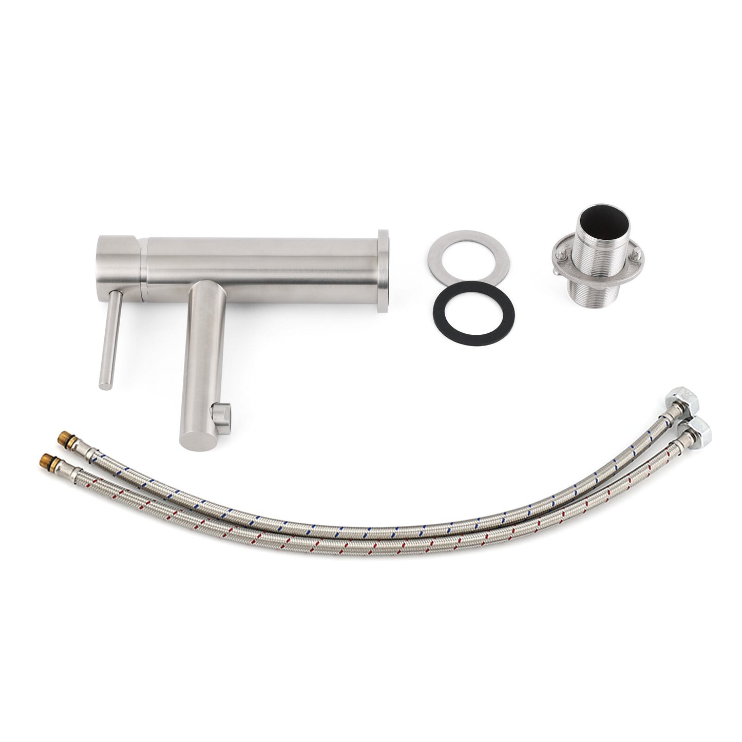 Brushed Nickel Basic Round Bathroom Basin Mixer Laundry Vanity Sink Faucet Tap - Image 8
