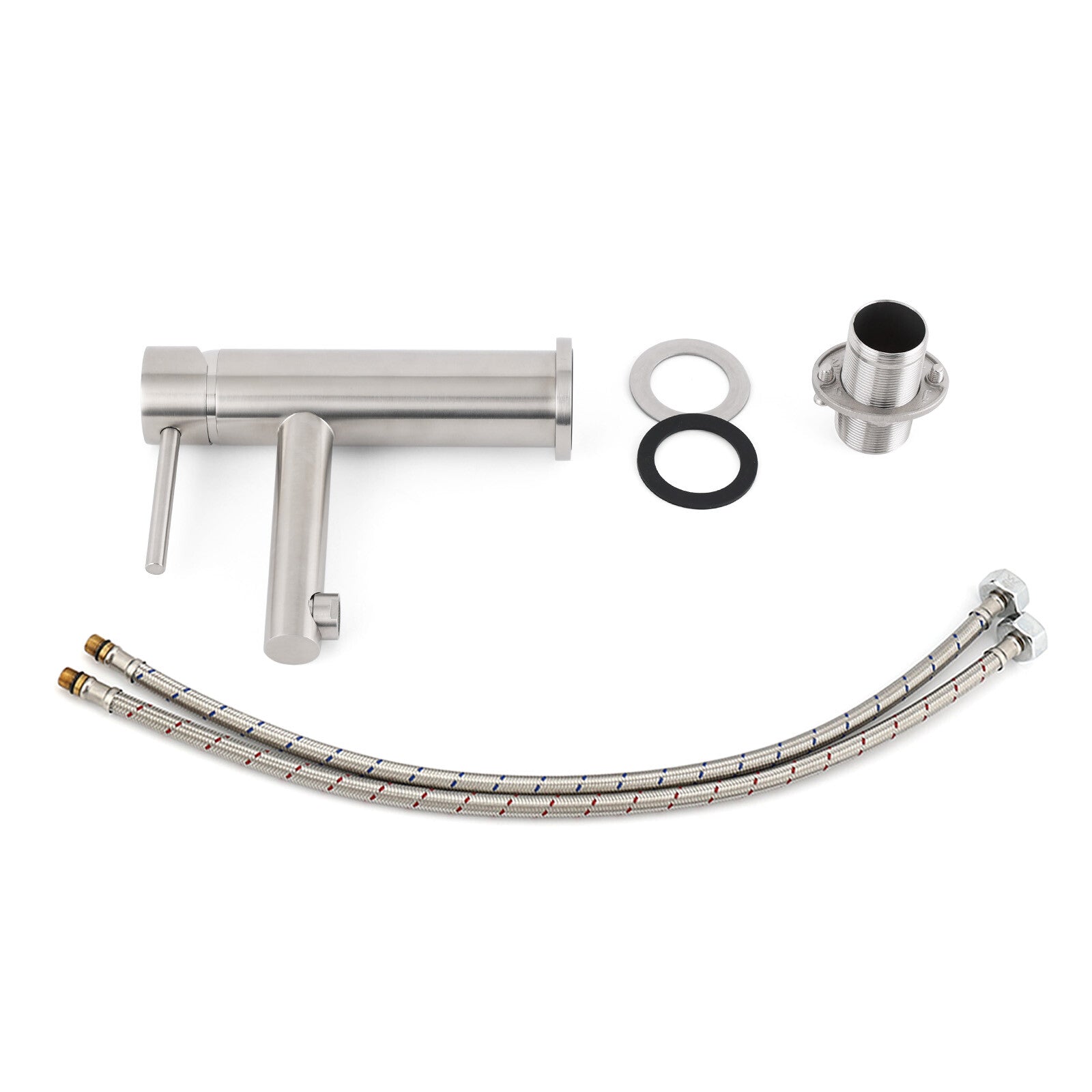 Brushed Nickel Basic Round Bathroom Basin Mixer Laundry Vanity Sink Faucet Tap - Image 8