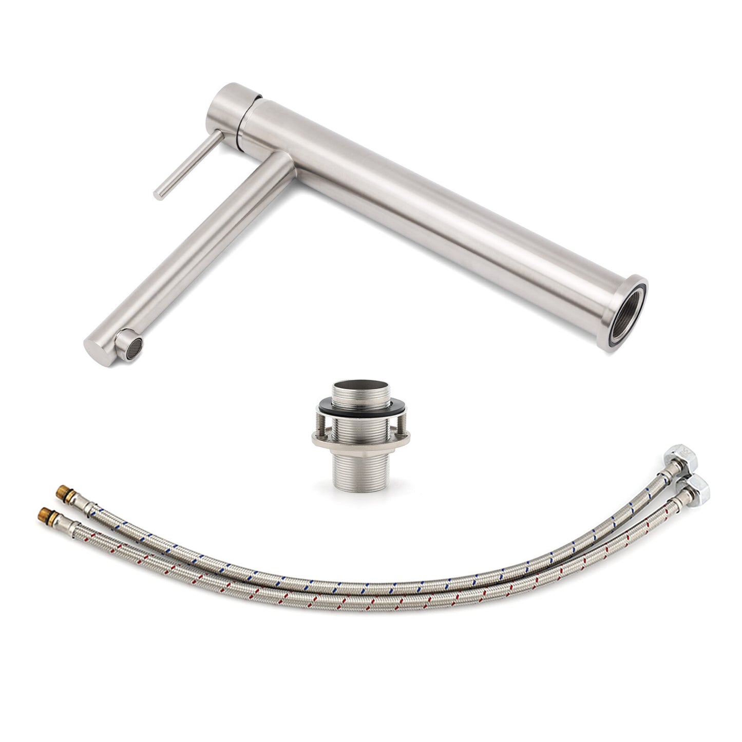 Brushed Nickel Classic Round Bathroom Basin Straight Spout Mixer Sink Faucet Tap - Image 6