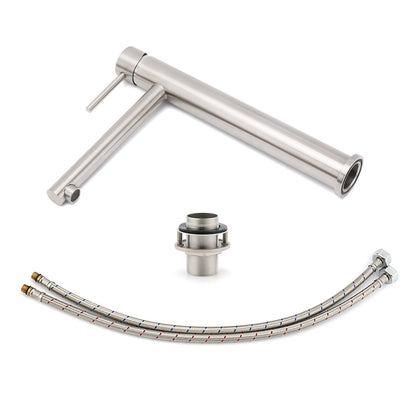Brushed Nickel Classic Round Bathroom Basin Straight Spout Mixer Sink Faucet Tap - Image 6