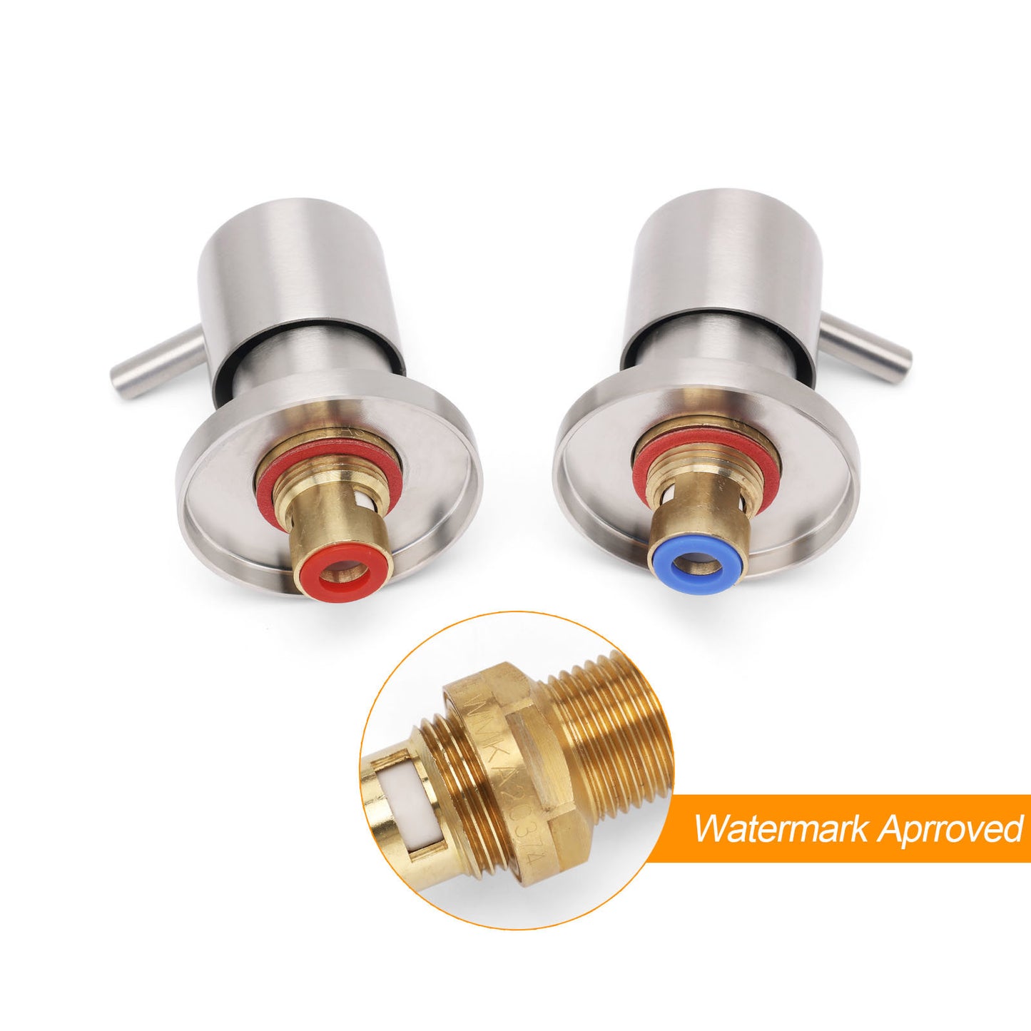 Brushed Nickel Wall Mounted 1/4 Turn Twin Shower Taps Set Hot Cold Water Valve - Image 3