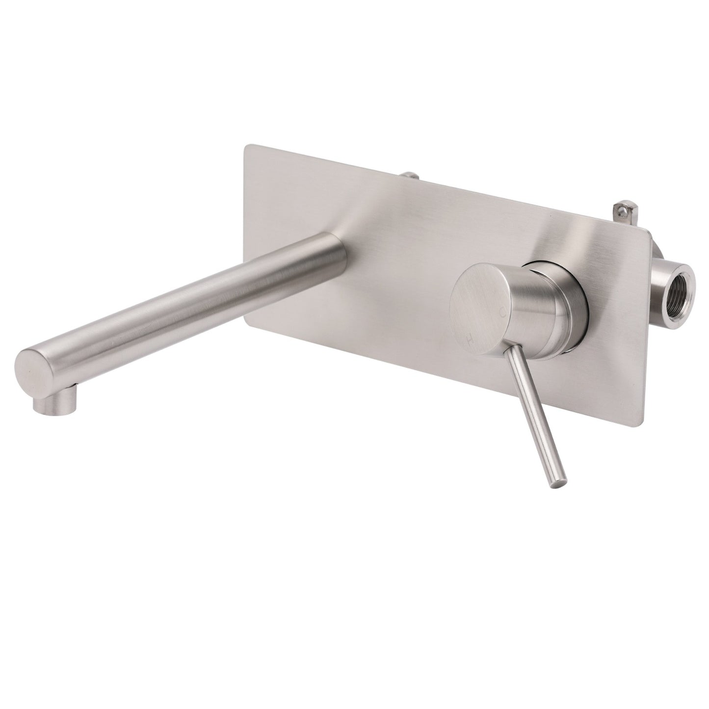 Brushed Nickel Round Wall Mounted Basin Vanity Mixer Bathtub Straight Spout Tap - Image 2