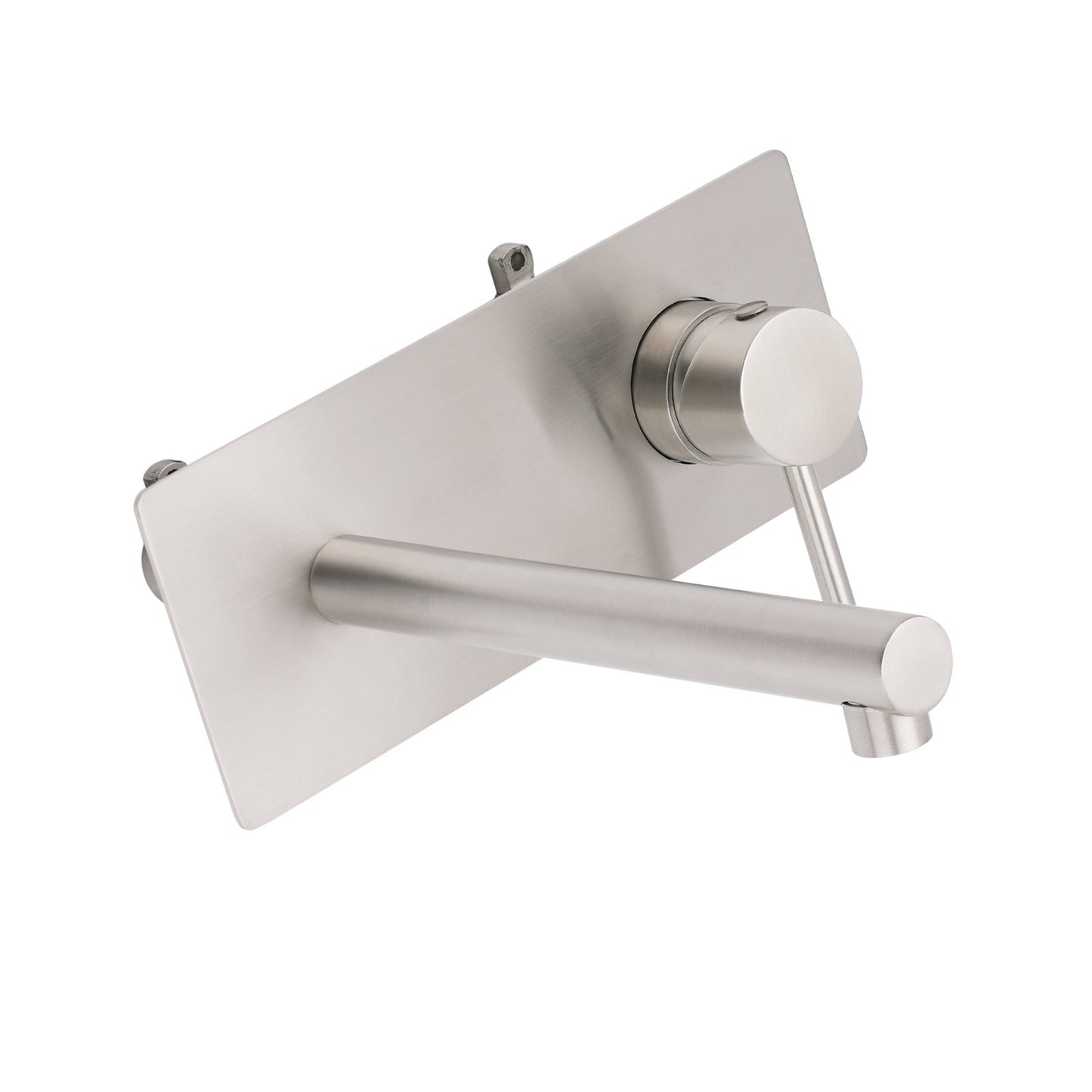 Brushed Nickel Round Wall Mounted Basin Vanity Mixer Bathtub Straight Spout Tap - Image 3