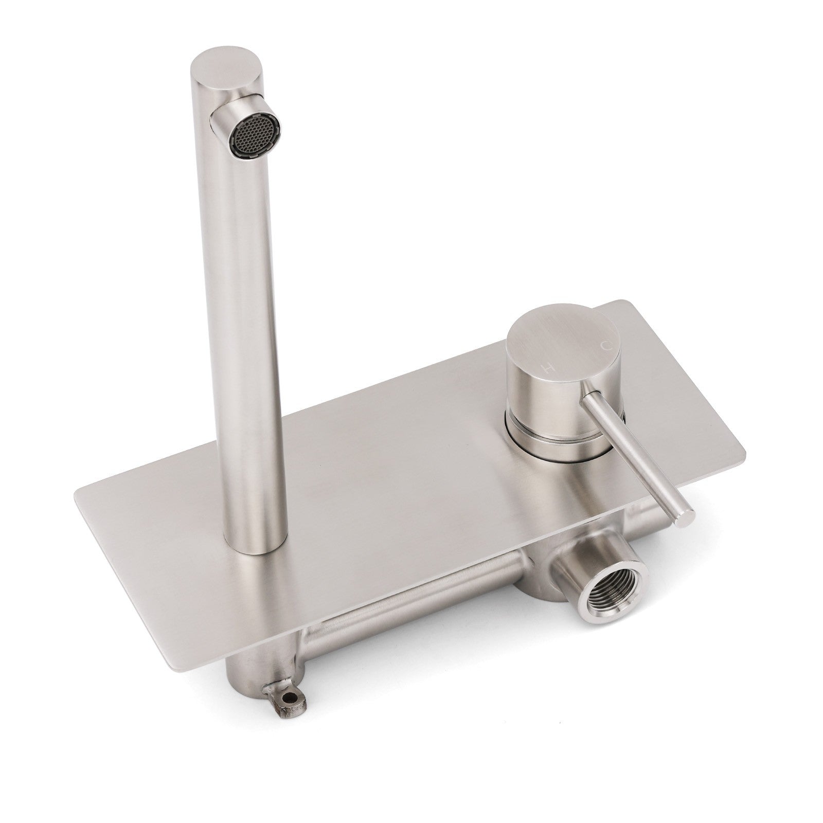 Brushed Nickel Round Wall Mounted Basin Vanity Mixer Bathtub Straight Spout Tap - Image 4