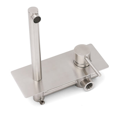 Brushed Nickel Round Wall Mounted Basin Vanity Mixer Bathtub Straight Spout Tap - Image 4