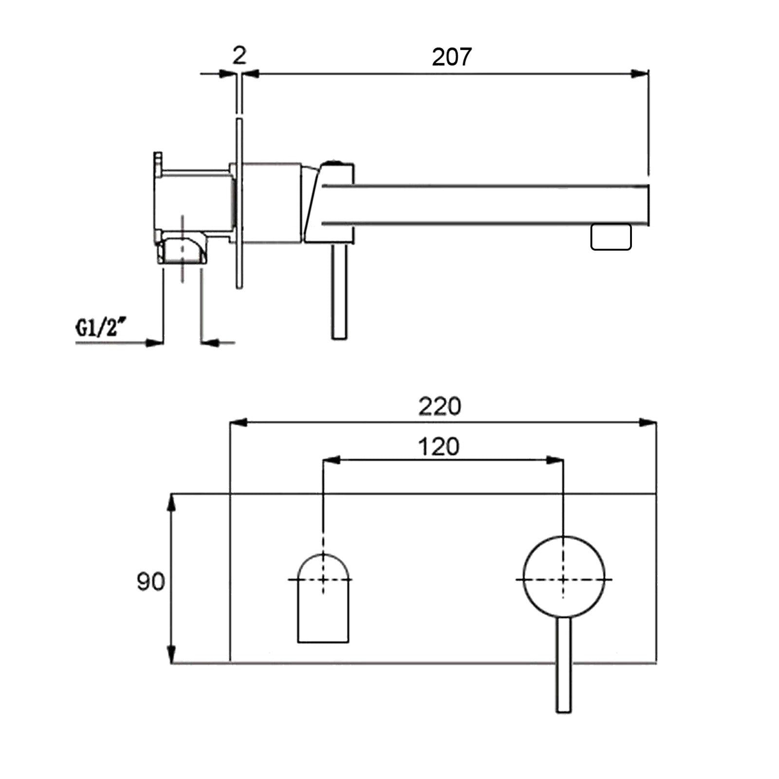 Brushed Nickel Round Wall Mounted Basin Vanity Mixer Bathtub Straight Spout Tap - Image 8
