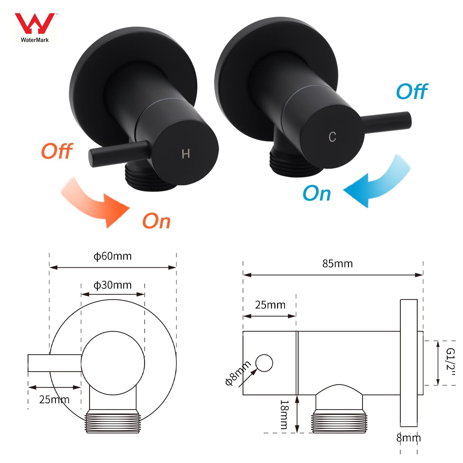 Black Washing Machine 1/4 Turn Twin Taps Laundry Room Hot Cold Water Wall Set - Image 2