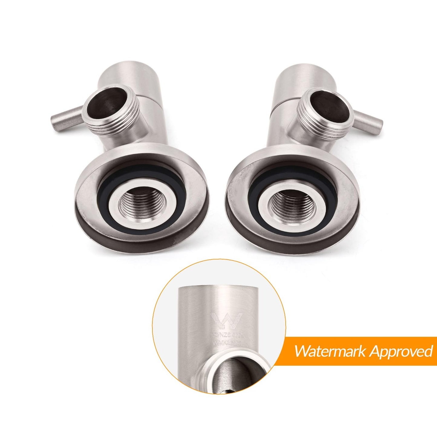 Brushed Nickel 1/4 Turn Twin Washing Machine Tap Set Wall Mounted Hot Cold Valve - Image 3