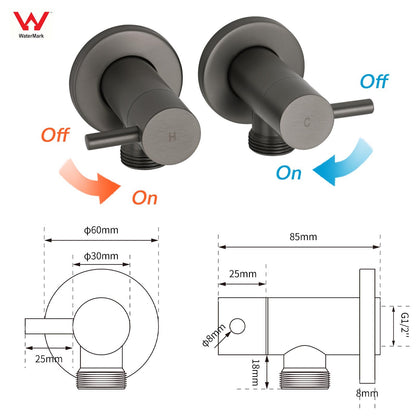 Gun Metal Grey Washing Machine 1/4 Turn Hot Cold Water Mixer Tap Set Watermark - Image 2