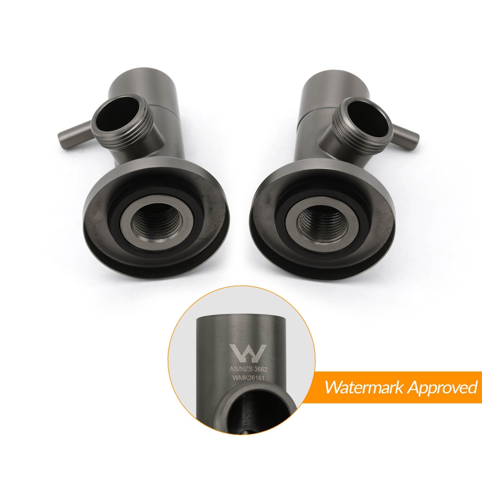 Gun Metal Grey Washing Machine 1/4 Turn Hot Cold Water Mixer Tap Set Watermark - Image 3