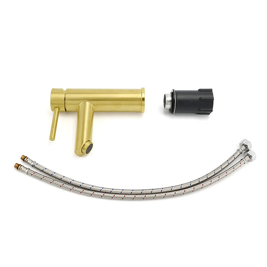 Brushed Gold 7.5L/min Kitchen Laundry Round Basin Mixer Vanity Sink Faucet Tap - Image 7