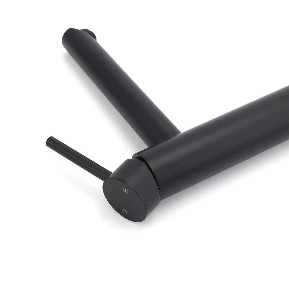 WELS Matt Black Round Tall Basin Mixer Vanity Bathroon Sink Tap Laundry Faucet - Image 4