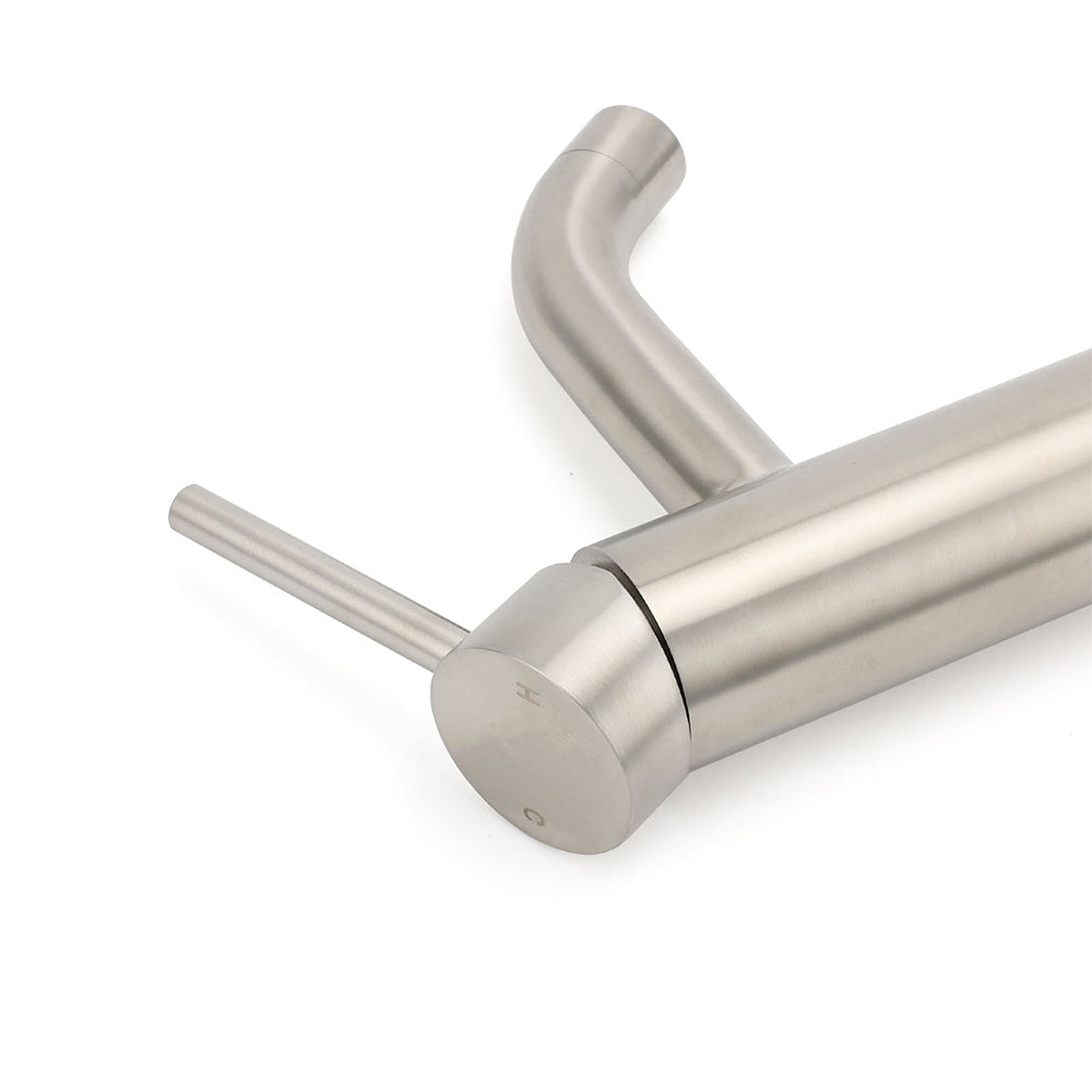 Brushed Nickel Round Curve Kitchen Laundry Basin Mixer Vanity Counter Top Faucet - Image 4