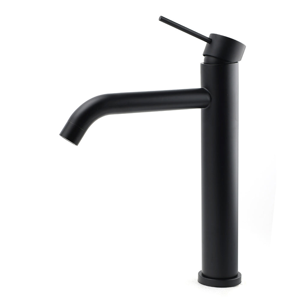 Matt Black Tall Laundry Round Curve Spout Basin Mixer Vanity Sink Faucet Tapware - Image 2