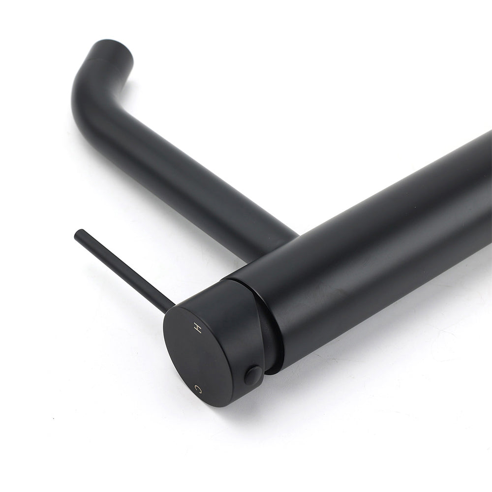 Matt Black Tall Laundry Round Curve Spout Basin Mixer Vanity Sink Faucet Tapware - Image 5