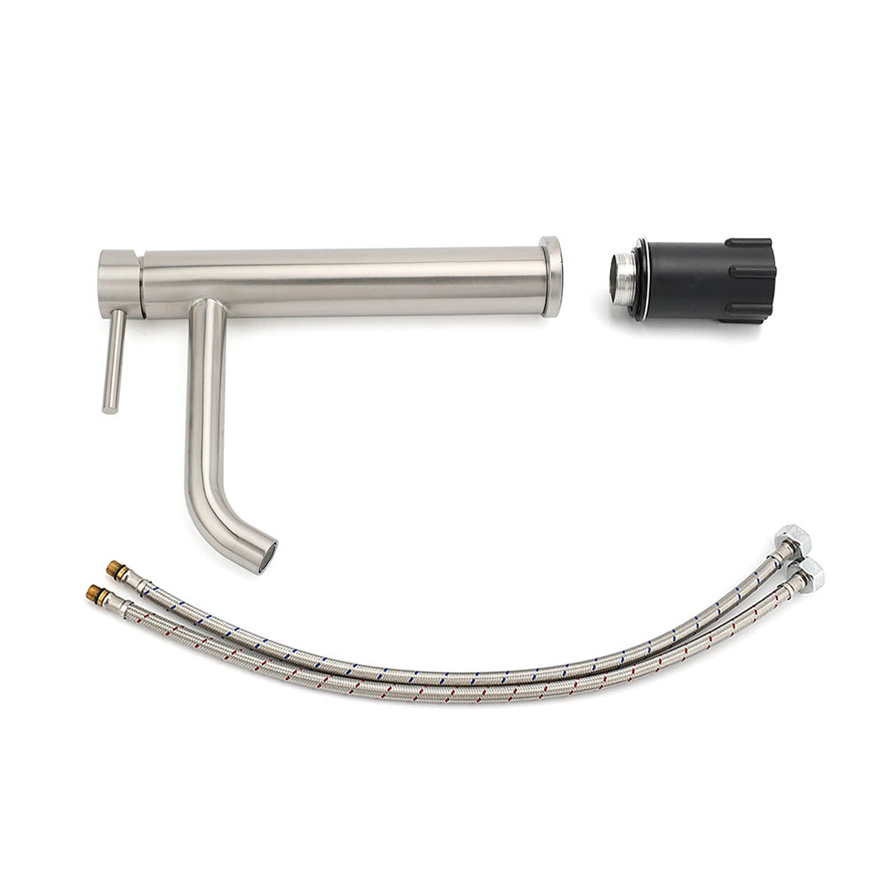 Brushed Nickel Tall Kitchen Laundry Basin Mixer Vanity Curve Sink Faucet Tap Set - Image 7