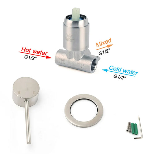 Brushed Nickel Bath Shower Mixer Hot Cold Water Tap Ceramic Cartridge Small Face - Image 4