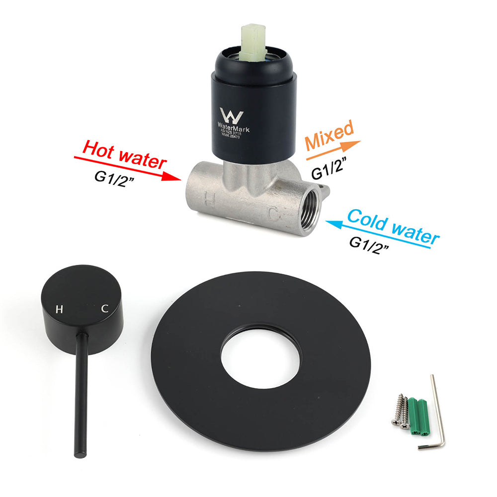 Matt Black Round Bath Concealed Shower Mixer Valve Hot Cold Water Tap Watermark - Image 4