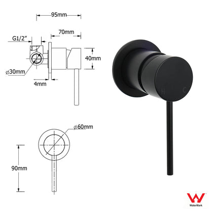 Watermark Matt Black Round Bath Shower Mixer Valve Hot Cold Water Tap Small Face - Image 2