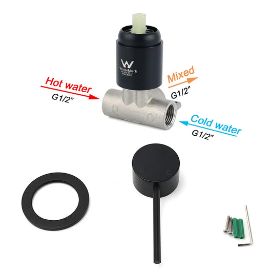 Watermark Matt Black Round Bath Shower Mixer Valve Hot Cold Water Tap Small Face - Image 4