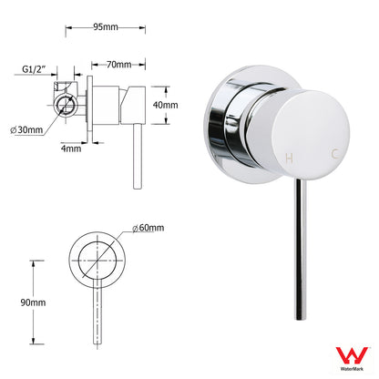 Bathroom Chrome Round Pin Lever Handle Hot Cold Water Tapware Shower Mixer Valve - Image 2