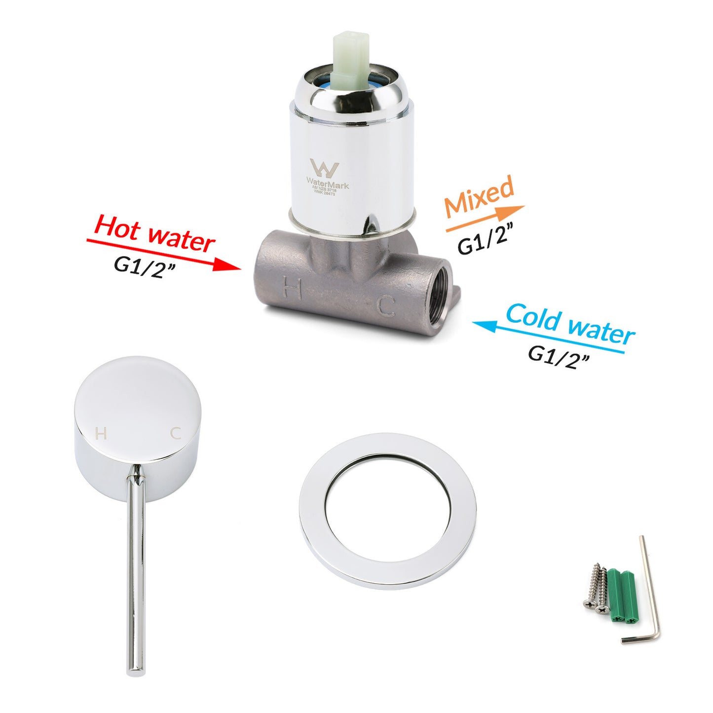 Bathroom Chrome Round Pin Lever Handle Hot Cold Water Tapware Shower Mixer Valve - Image 4