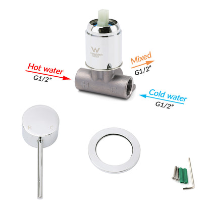 Bathroom Chrome Round Pin Lever Handle Hot Cold Water Tapware Shower Mixer Valve - Image 4