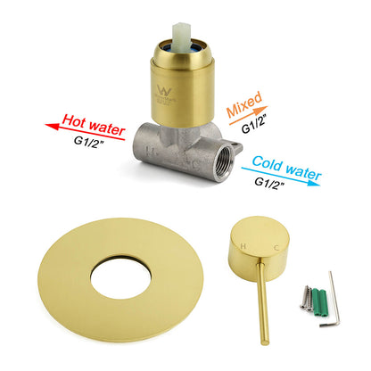 Watermark Brushed Gold Round Bathroom Shower Hot Cold Mixer Ceramic Cartridge OZ - Image 3