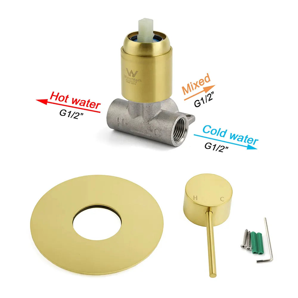Watermark Brushed Gold Round Bathroom Shower Hot Cold Mixer Ceramic Cartridge OZ - Image 4