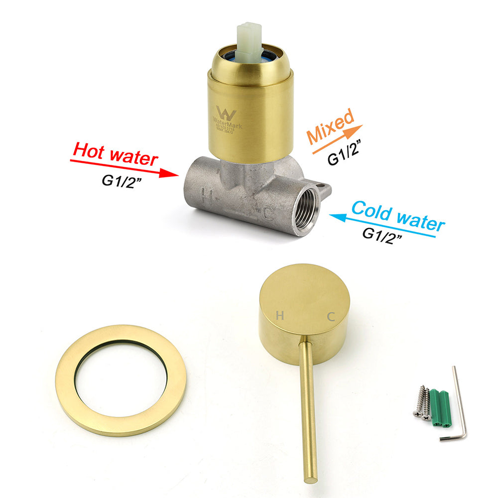 Brushed Gold Round Wall Mounted Shower Mixer Hot Cold Bath Tap Valve Cartridge - Image 4