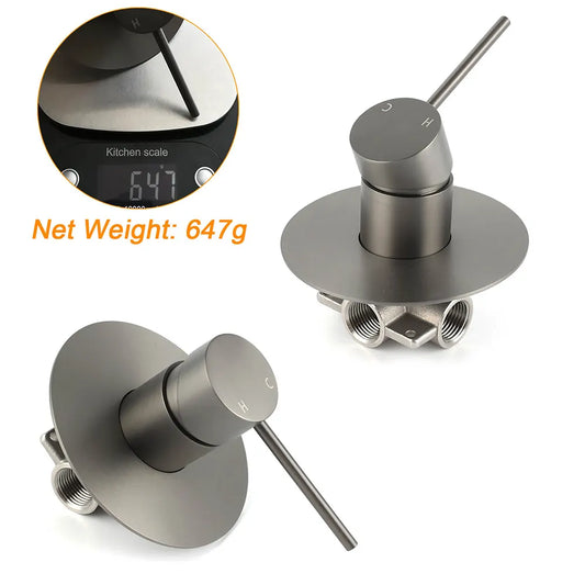 Watermark Gun Metal Grey Round Bathroom Shower Hot Cold Mixer Ceramic Cartridge - Image 3