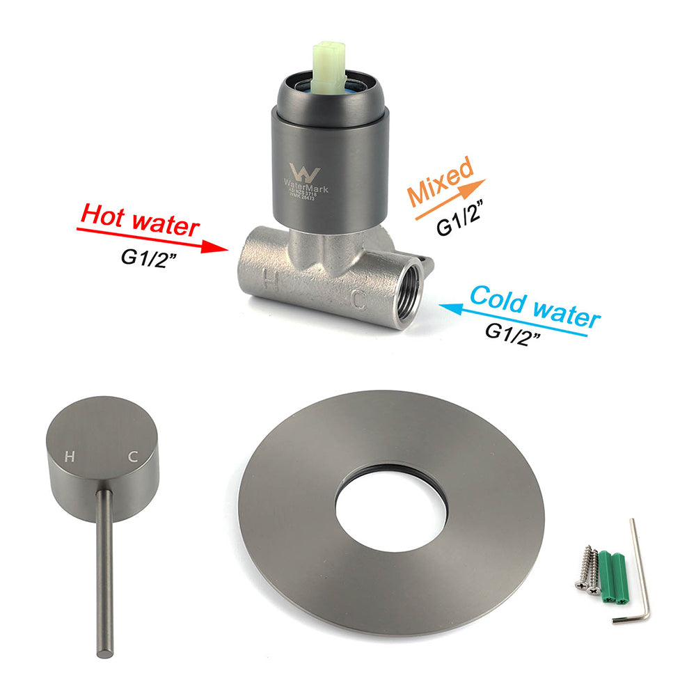 Watermark Gun Metal Grey Round Bathroom Shower Hot Cold Mixer Ceramic Cartridge - Image 3