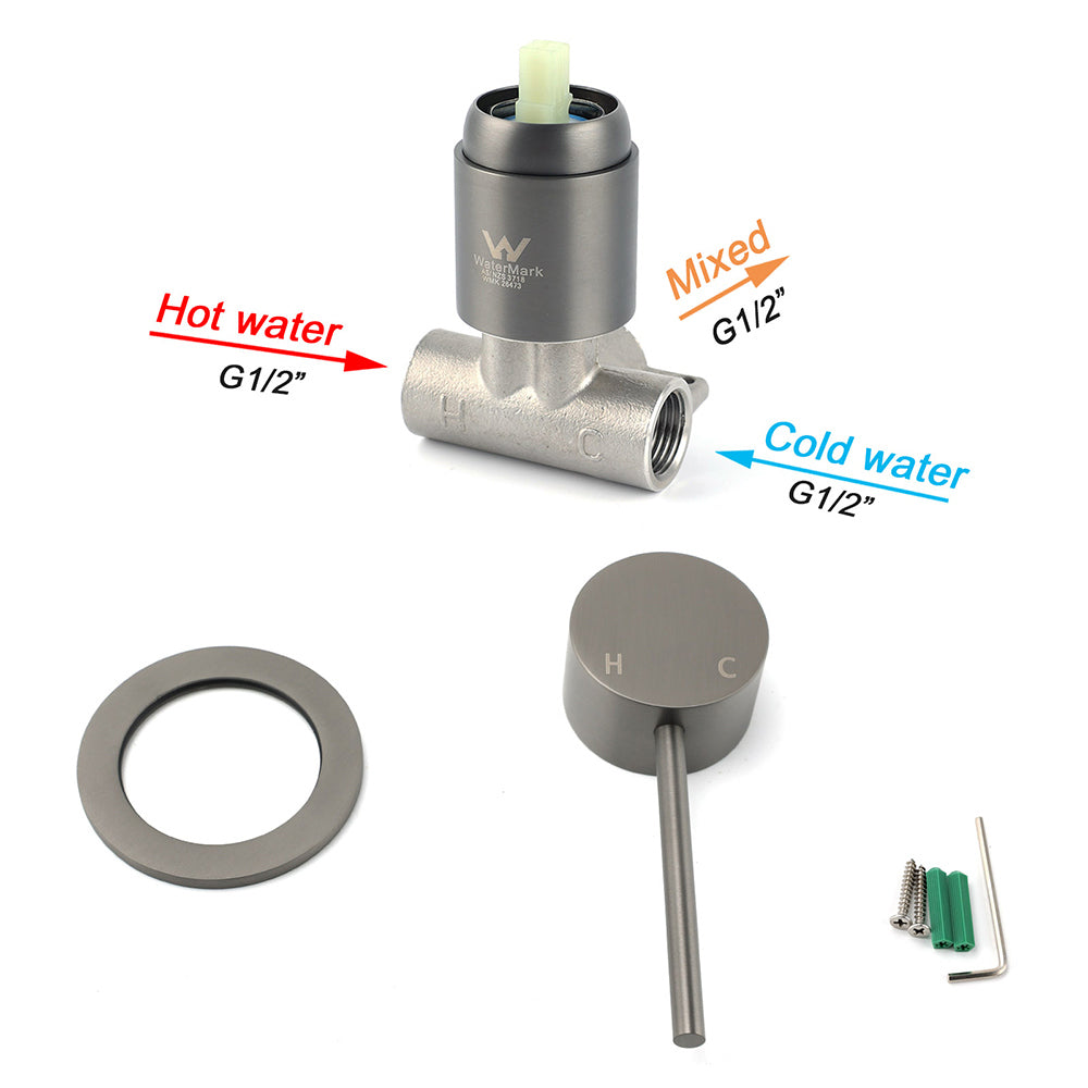 Gun Metal Round Small Face Wall Shower Mixer Hot Cold Bath Tap Valve Cartridge - Image 4