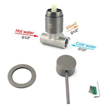 Gun Metal Round Small Face Wall Shower Mixer Hot Cold Bath Tap Valve Cartridge - Image 4