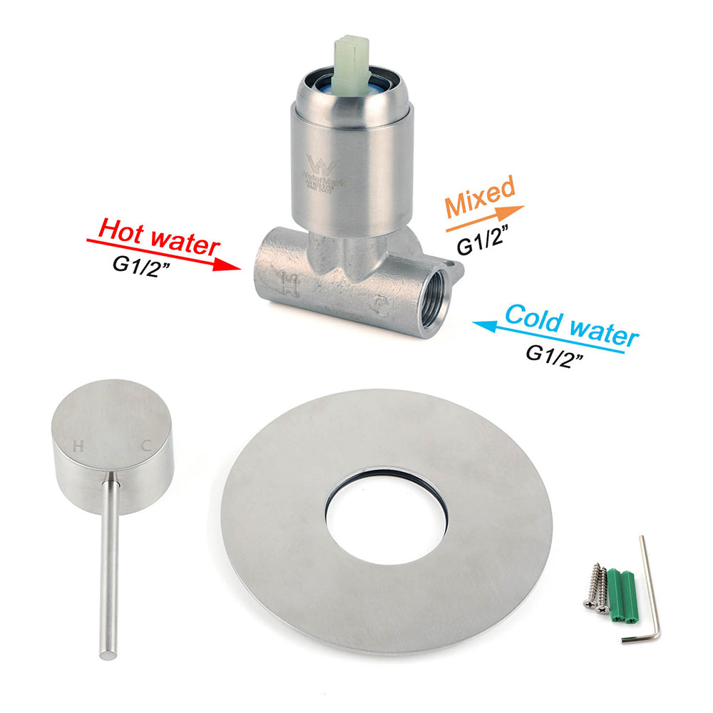 Brushed Nickel Bath Shower Mixer Hot Cold Tap Ceramic Cartridge Spindle Round - Image 3