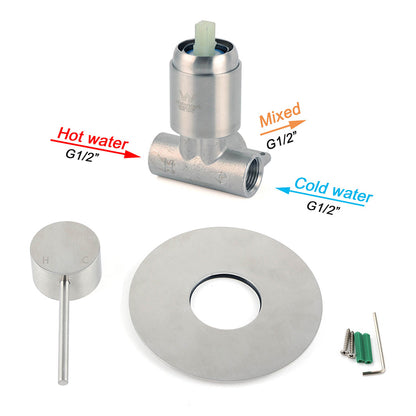 Brushed Nickel Bath Shower Mixer Hot Cold Tap Ceramic Cartridge Spindle Round - Image 3