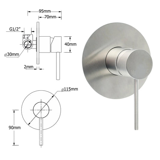 Brushed Nickel Bath Shower Mixer Hot Cold Tap Ceramic Cartridge Spindle Round - Image 2